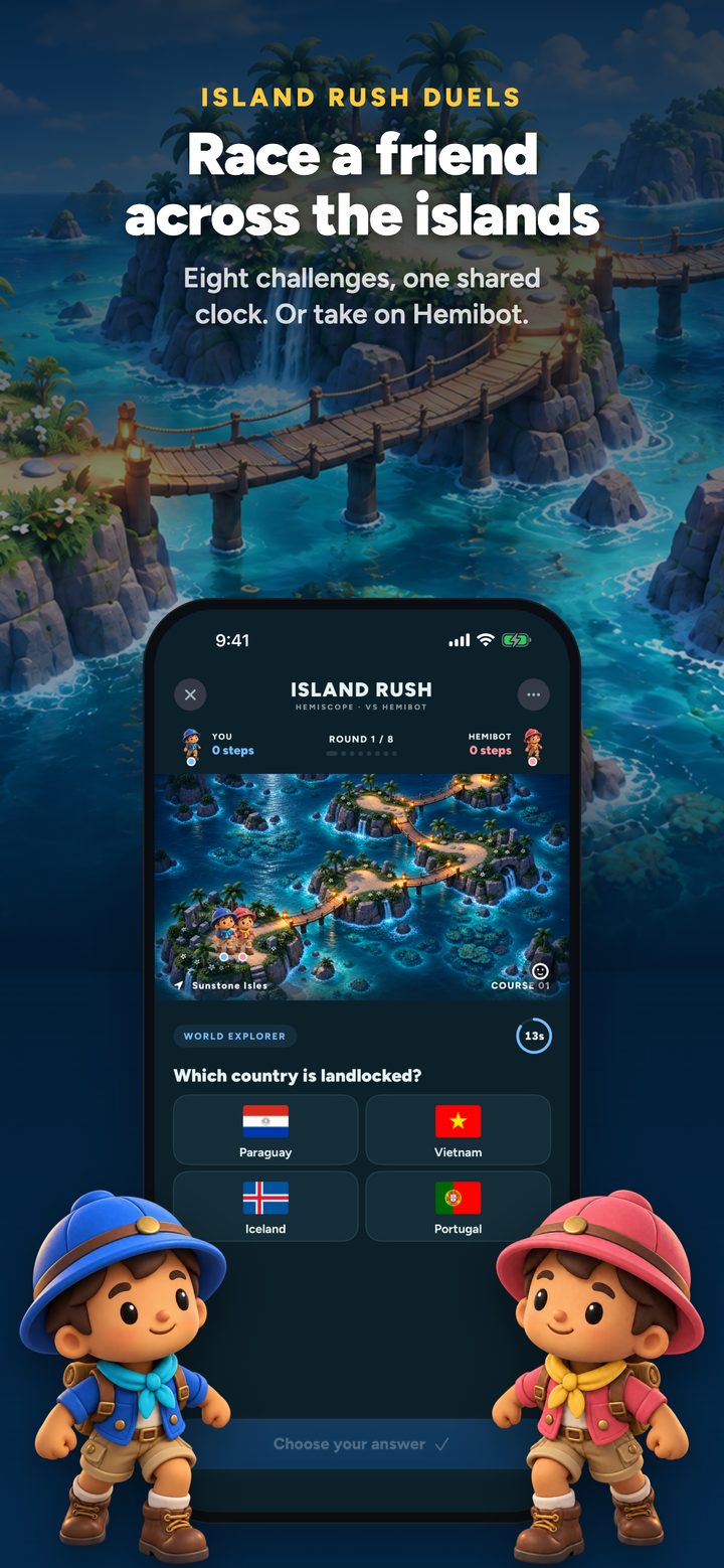 Race a friend across the islands — Island Rush duels