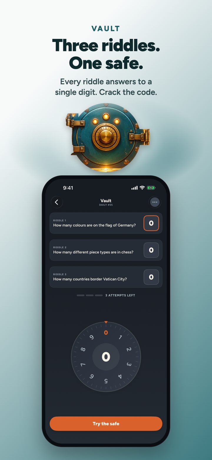 Three riddles, one safe — Vault